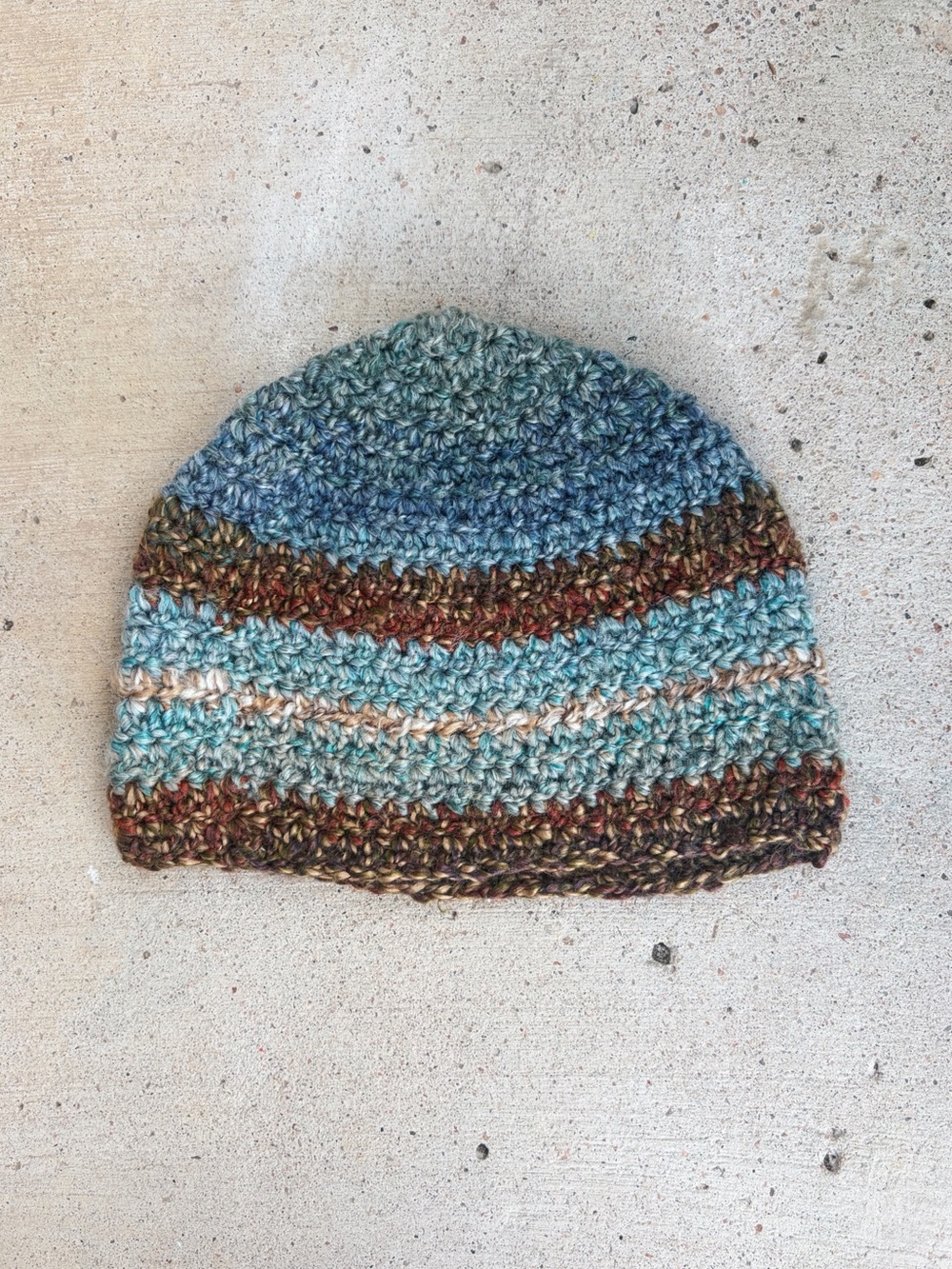 Handmade Cozy Striped Winter Hat in Blues and Browns